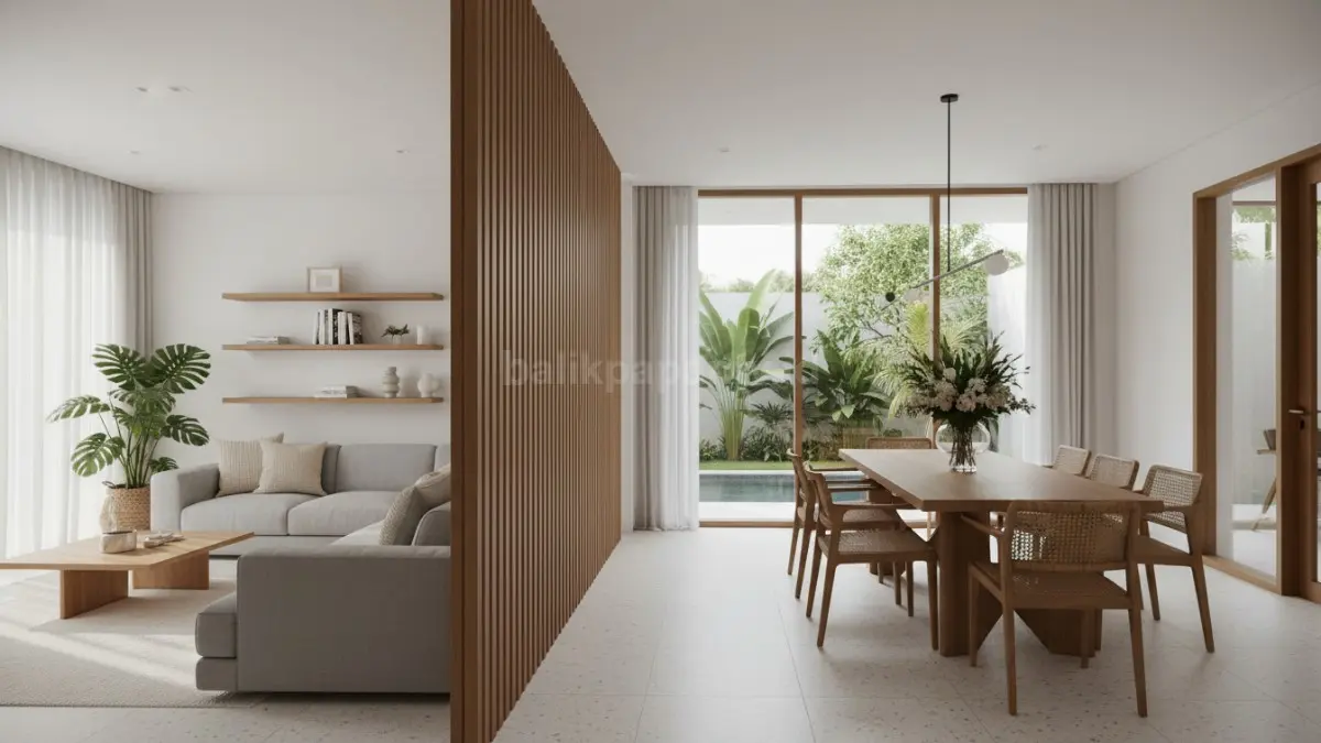 Interior rumah minimalis dengan pembatas ruangan modern yang elegan dan multifungsi