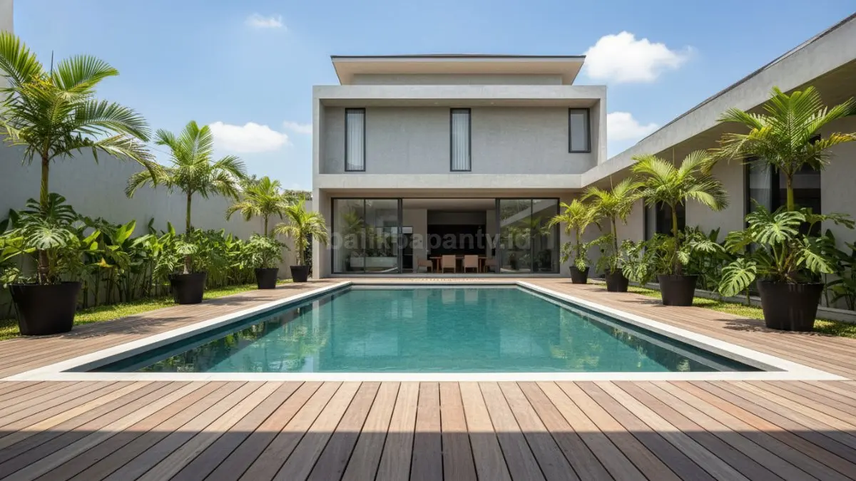 Kolam dengan deck kayu
