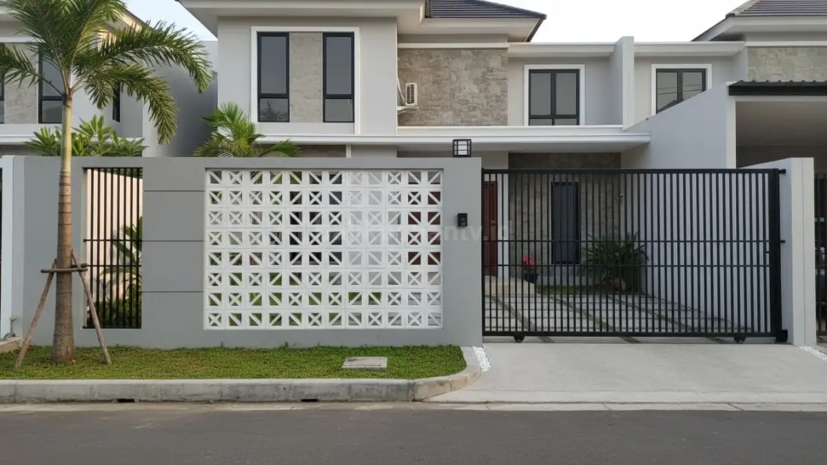 Pagar rumah dengan desain roster untuk sirkulasi udara dan cahaya alami