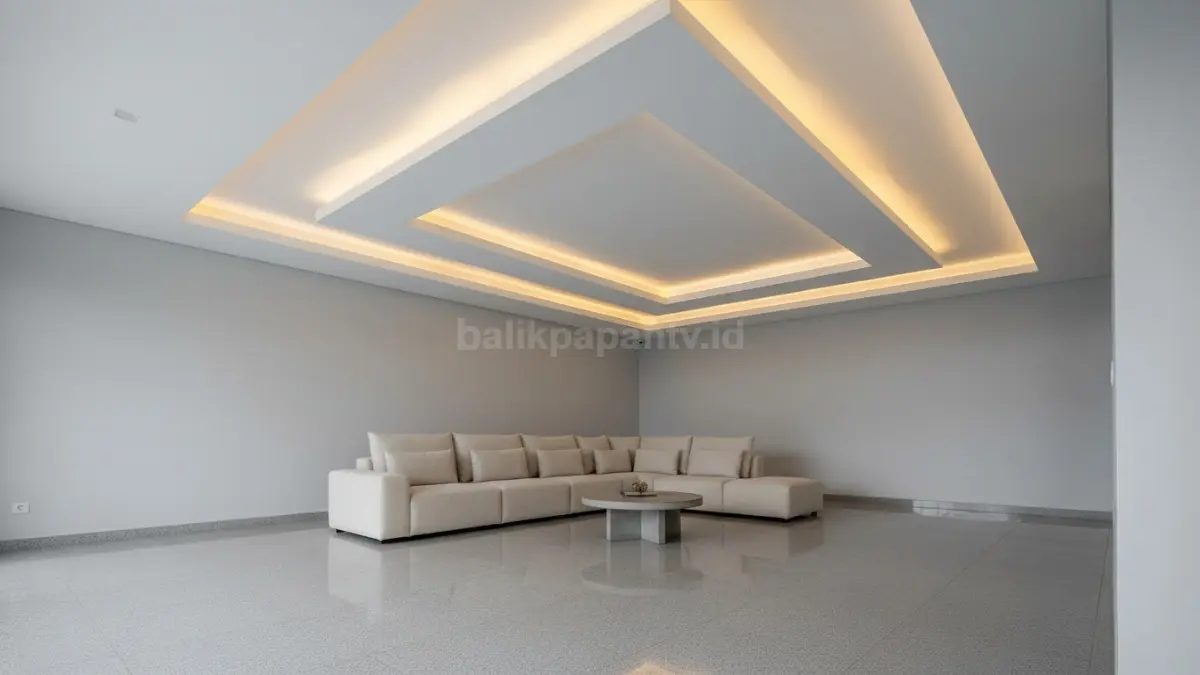 Plafon drop ceiling dengan lampu tersembunyi
