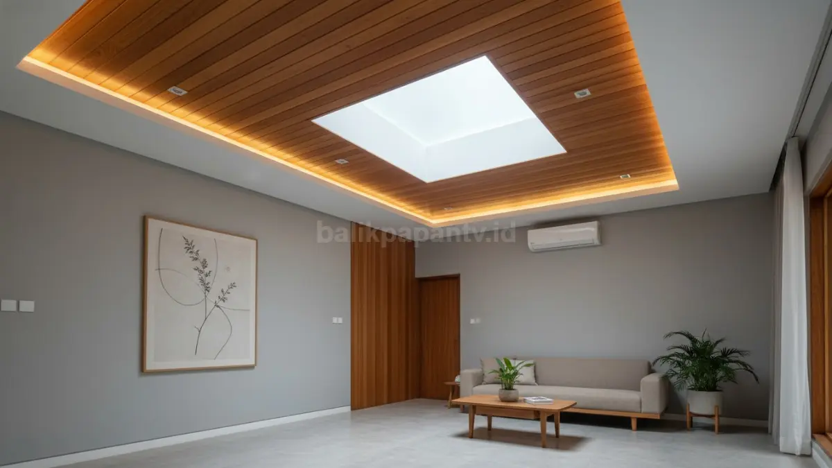 Plafon kayu kombinasi gypsum
