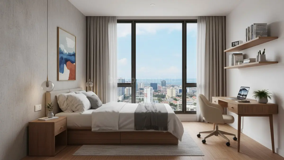 contoh kamar kecil yang ditata rapi dengan furnitur multifungsi