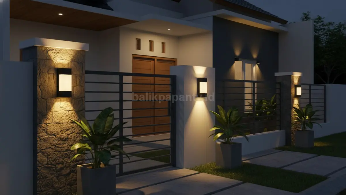 Contoh lampu outdoor memperkuat fasad rumah modern