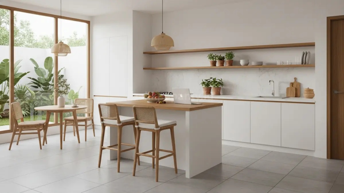Dapur dengan Kitchen Island Mini