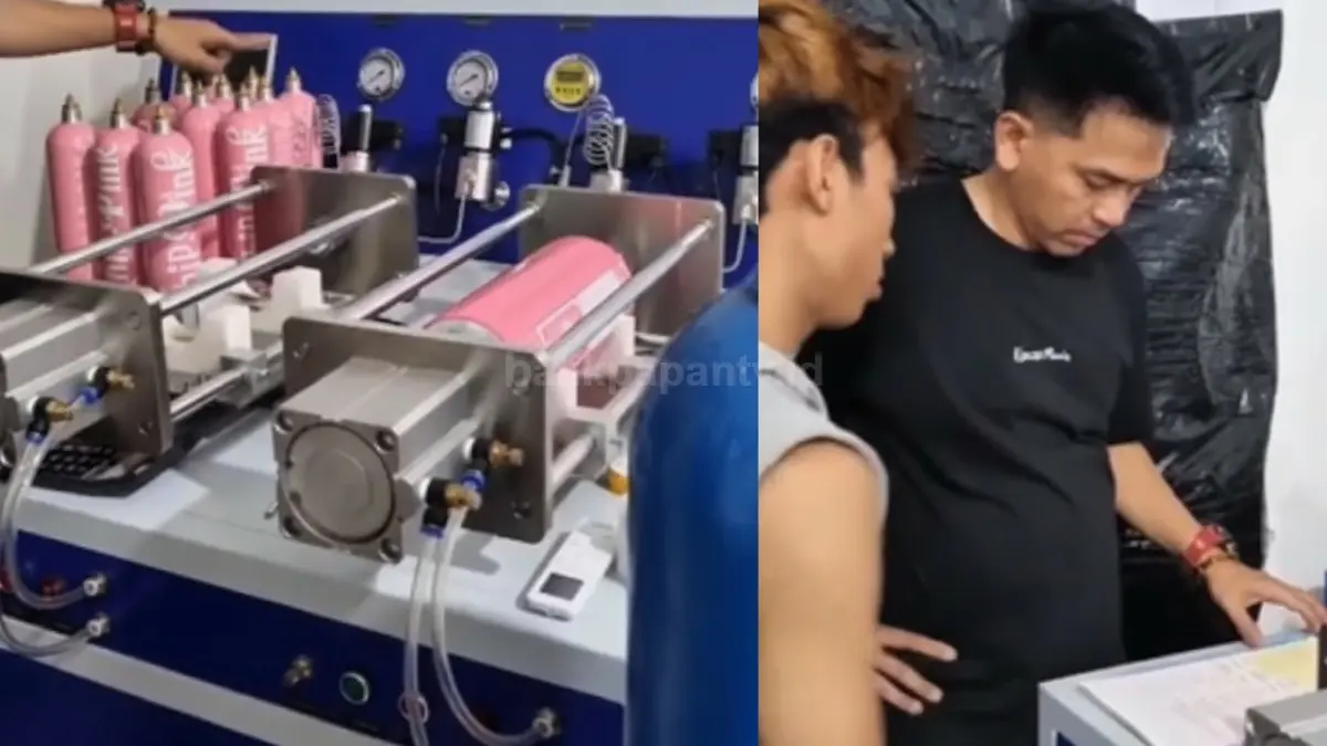 Deretan tabung gas N2O berbagai ukuran hasil penggerebekan
