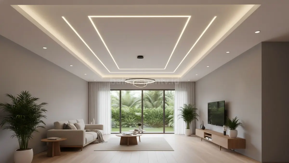 Desain plafon rumah minimalis dengan lampu LED modern yang bikin suasana hangat dan estetik