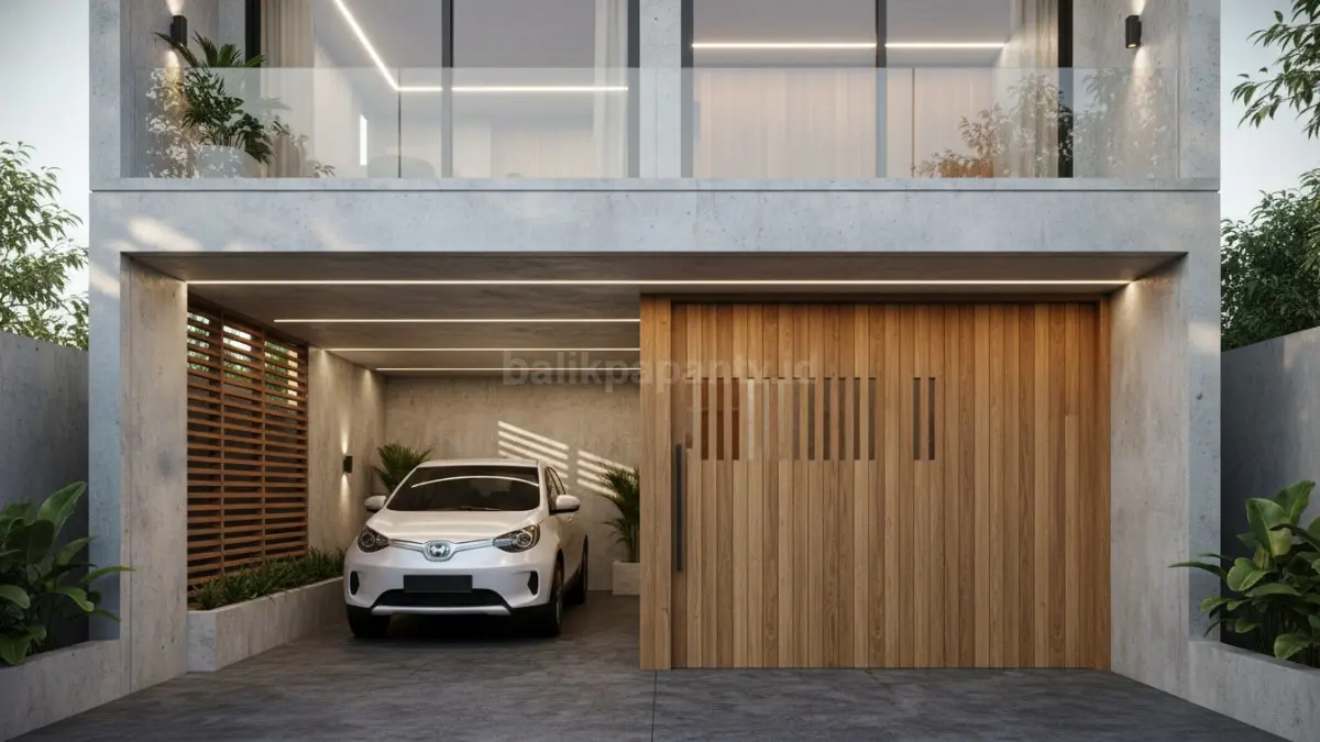 Garasi mobil modern minimalis dengan pencahayaan dan ventilasi baik