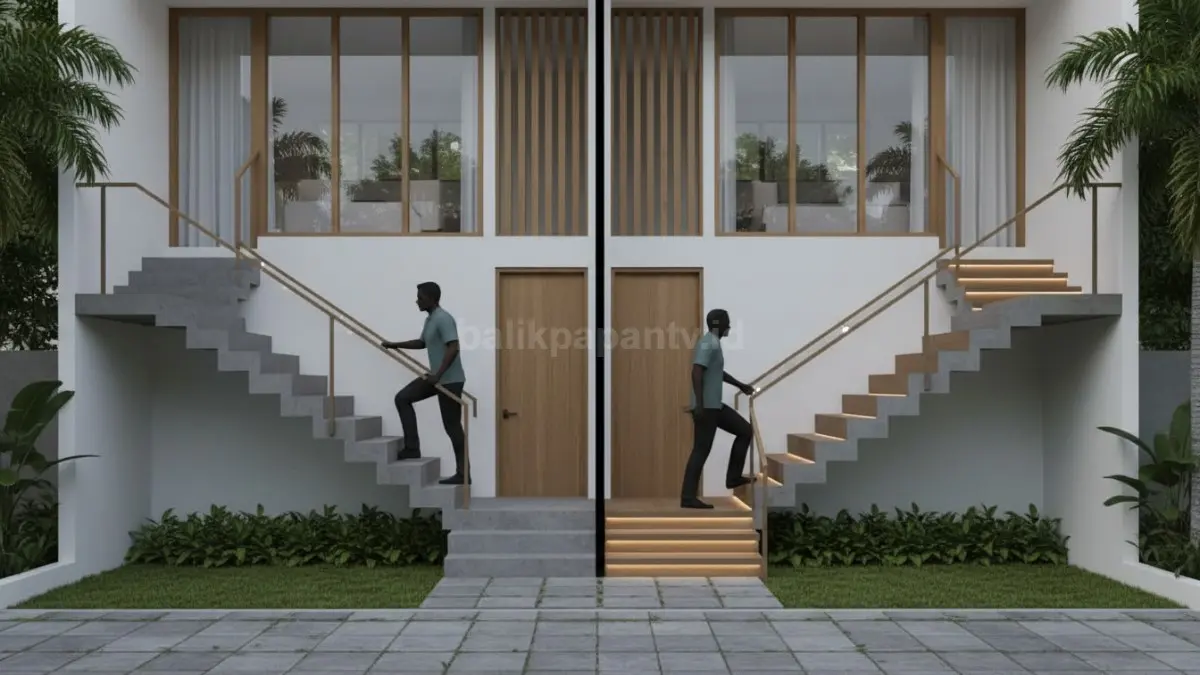 Ilustrasi perbandingan tangga curam dan tangga ergonomis 