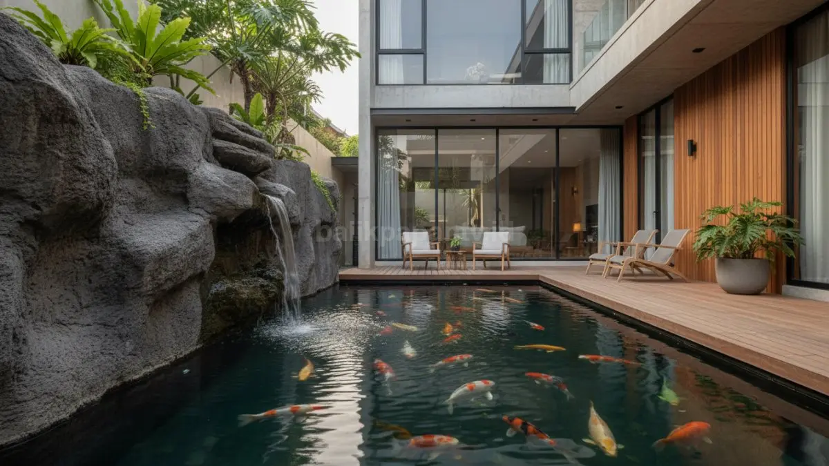 Kolam ikan tebing minimalis satu sisi.
