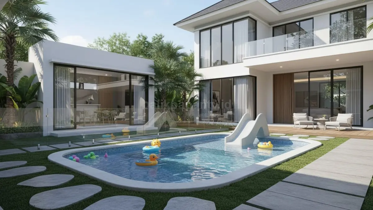 kolam renang anak dangkal dengan desain aman di halaman rumah
