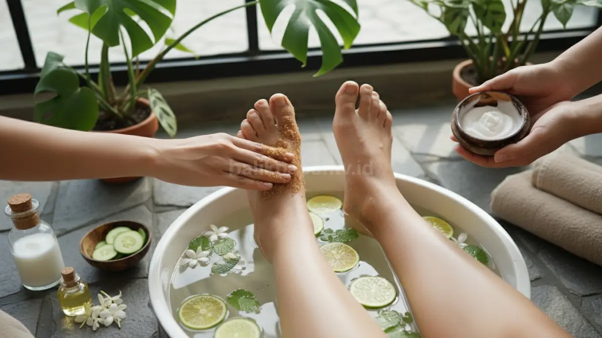 Perawatan kaki dengan pelembap dan scrub alami