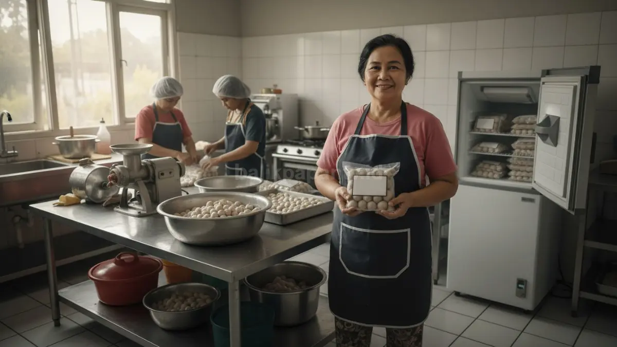 Proses pembuatan bakso frozen rumahan dengan kemasan modern siap jual