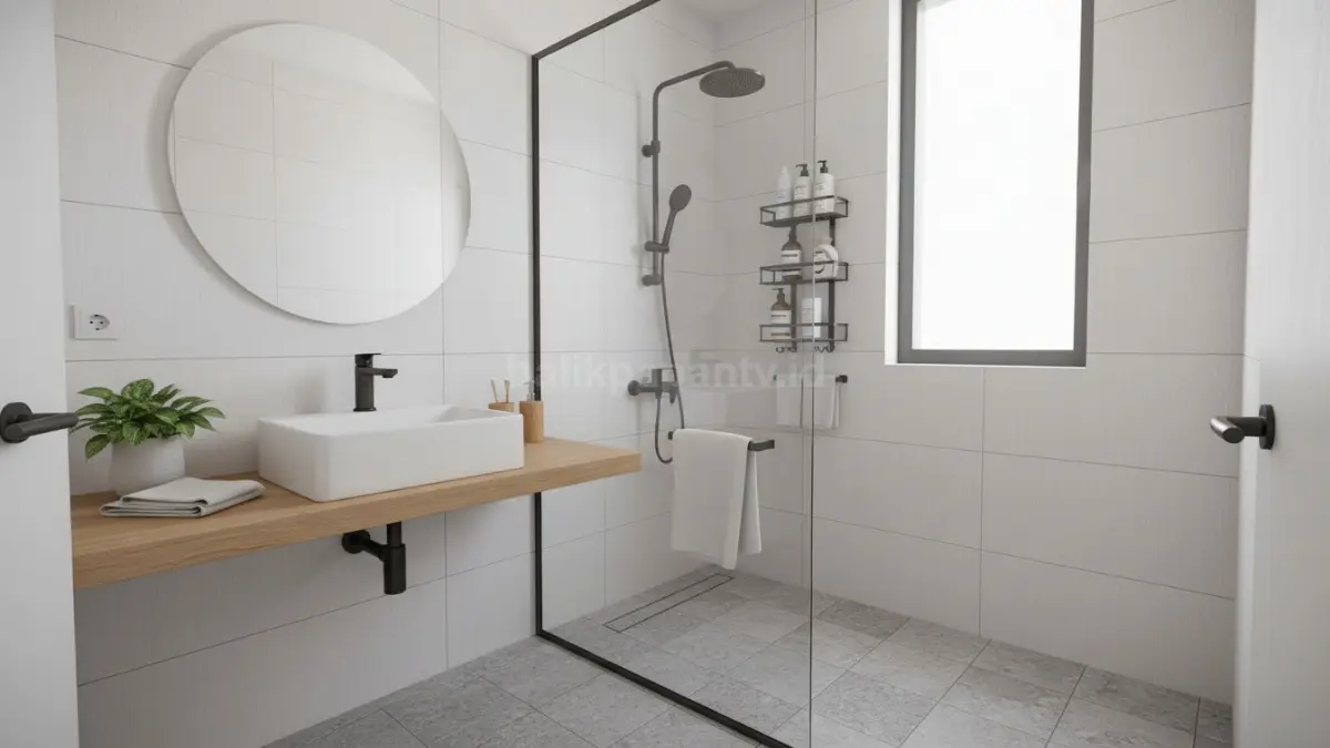Rak dinding kamar mandi menjaga perlengkapan tetap kering dan tertata
