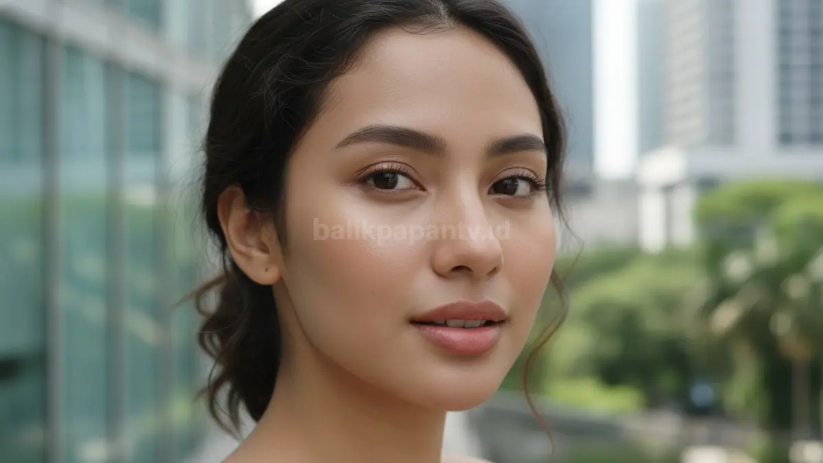 Wajah natural tanpa makeup dengan kulit sehat alami, simbol tren kecantikan realistis
