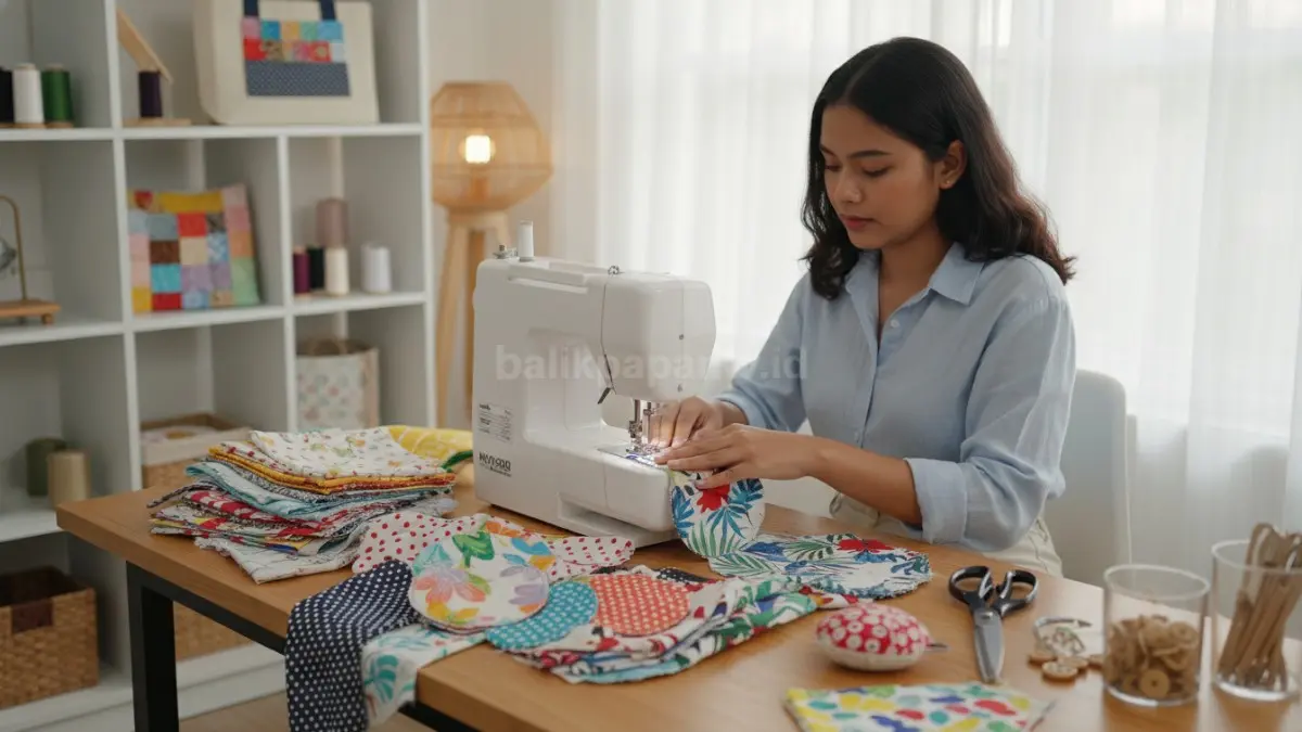 Aktivitas menjahit kain perca menjadi produk handmade