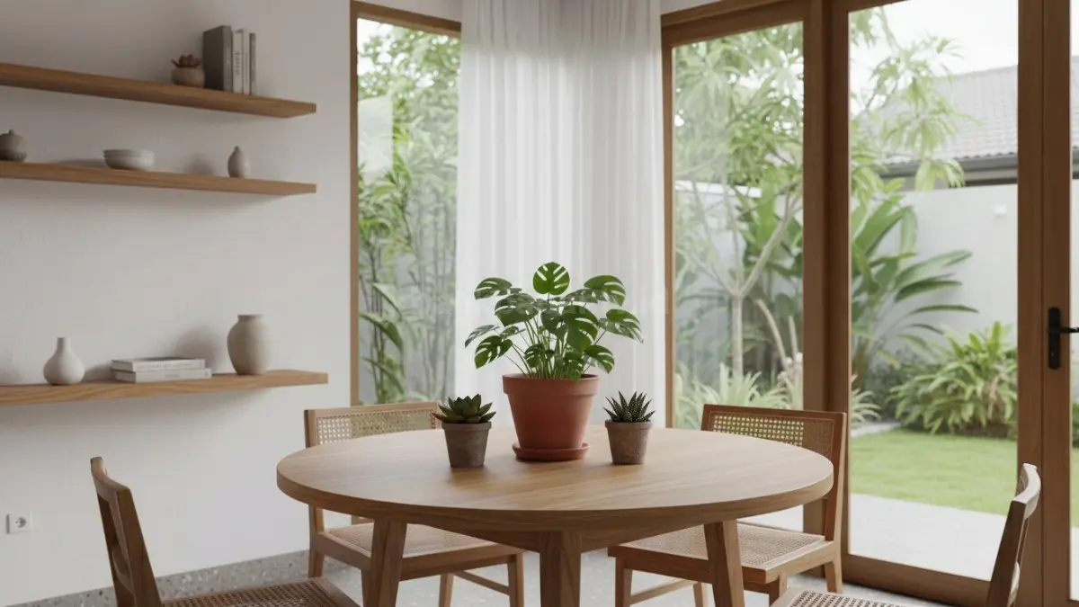 Centerpiece sederhana dengan tanaman hijau