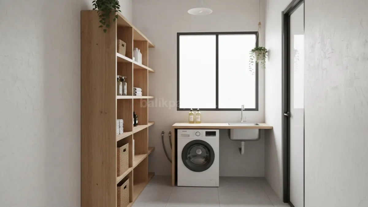 Contoh laundry room kecil tapi rapi dan fungsional di rumah tipe sederhana