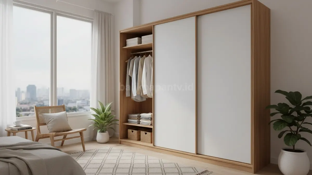 Contoh lemari built-in menyatu dinding untuk ruang sempit