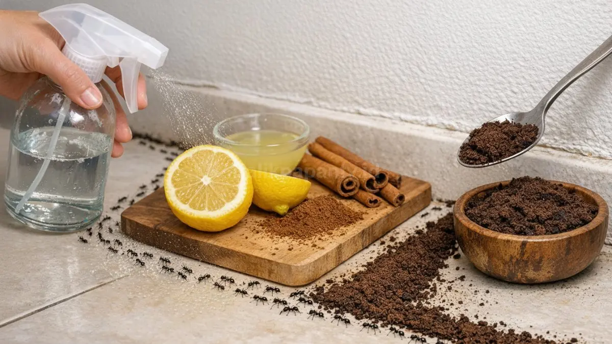 Cuka, air lemon, kayu manis, dan bubuk kopi dapat digunakan sebagai penghalang jalur semut hitam.