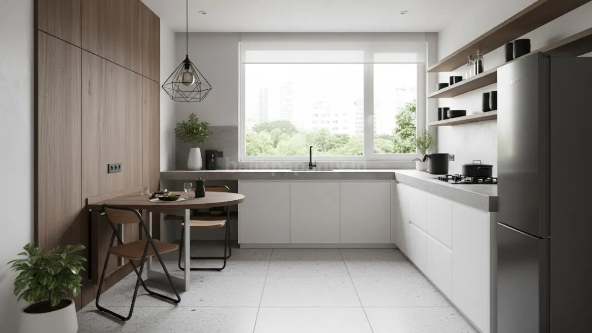Dapur compact dengan furnitur lipat modern
