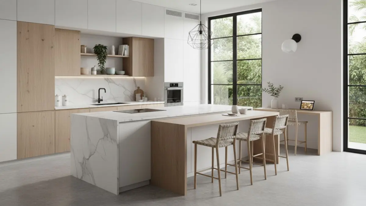 Dapur dengan kitchen island multifungsi