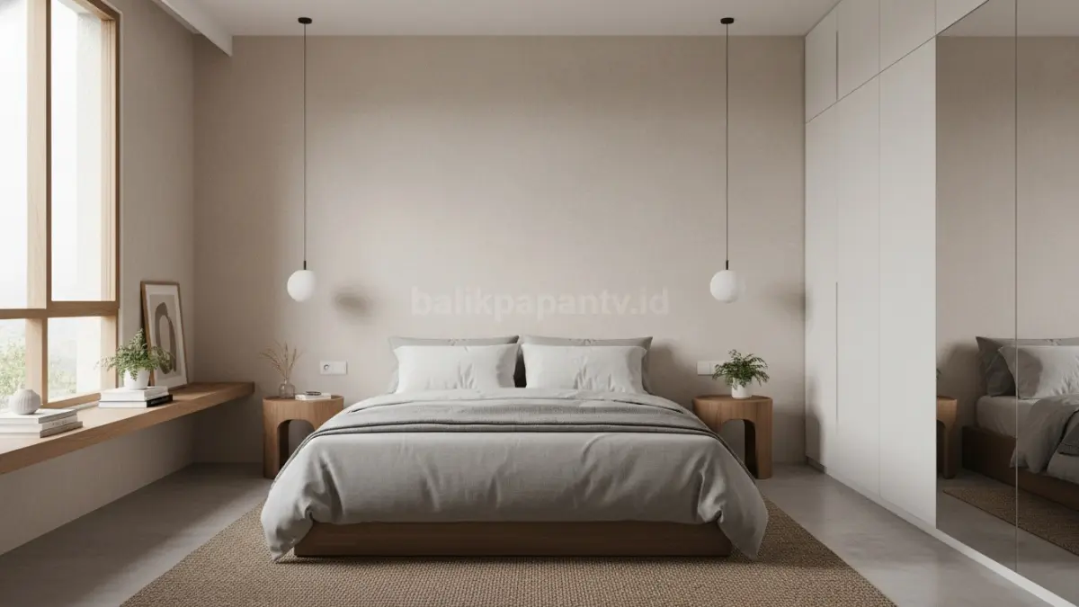 kamar tidur minimalis modern dengan pencahayaan alami dan tata letak rapi