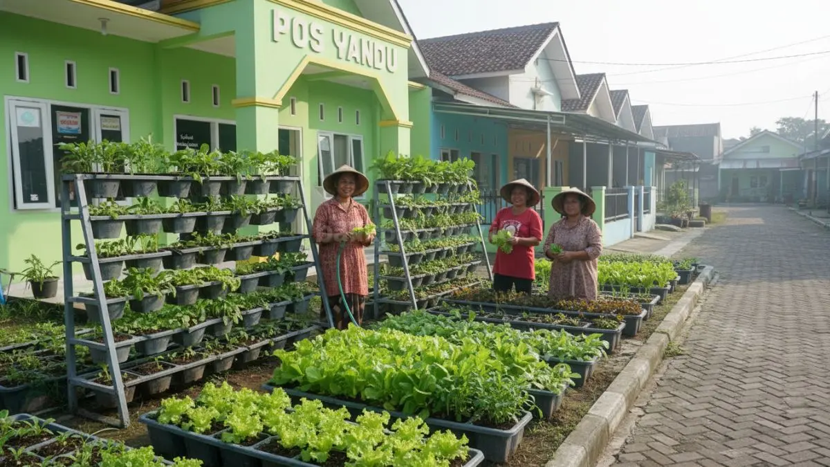 Kebun sayur hijau di halaman posyandu perumahan yang tertata rapi dan produktif (BTV/Ai)