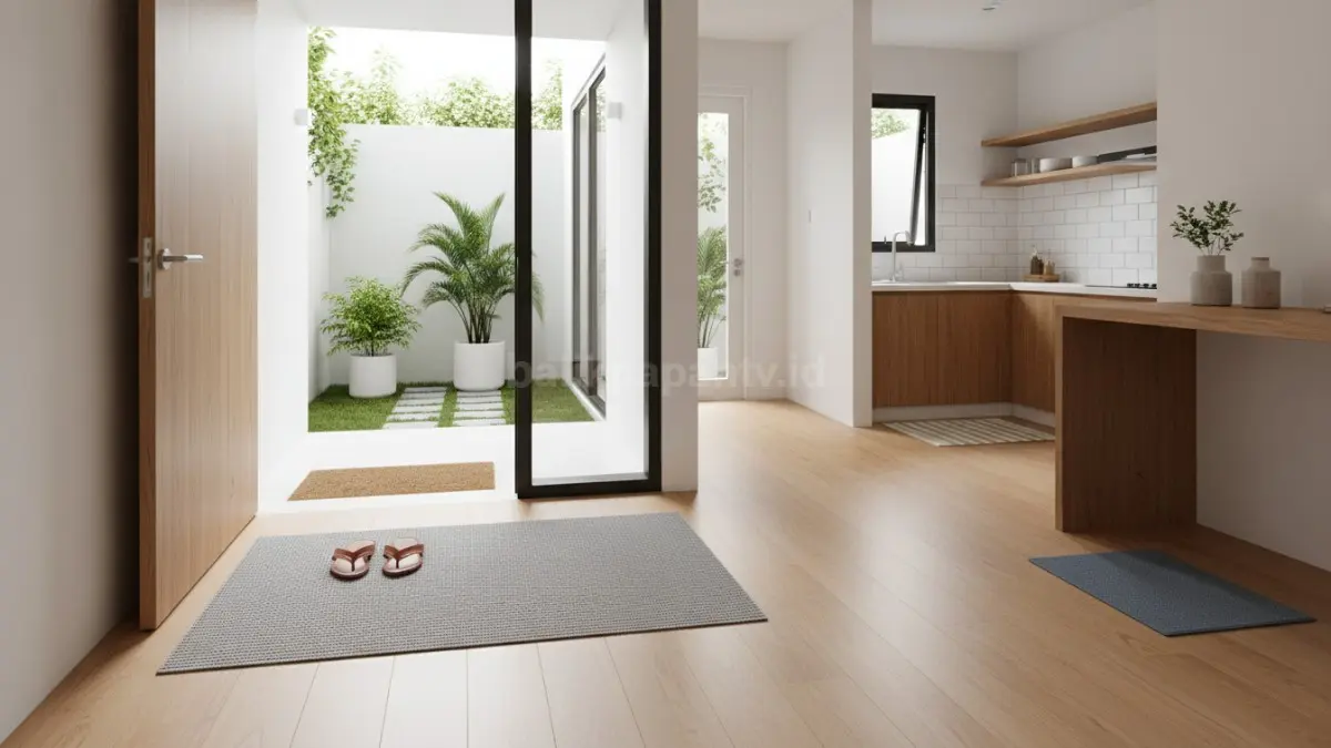 Keset minimalis modern di pintu masuk rumah menjaga kebersihan dari luar