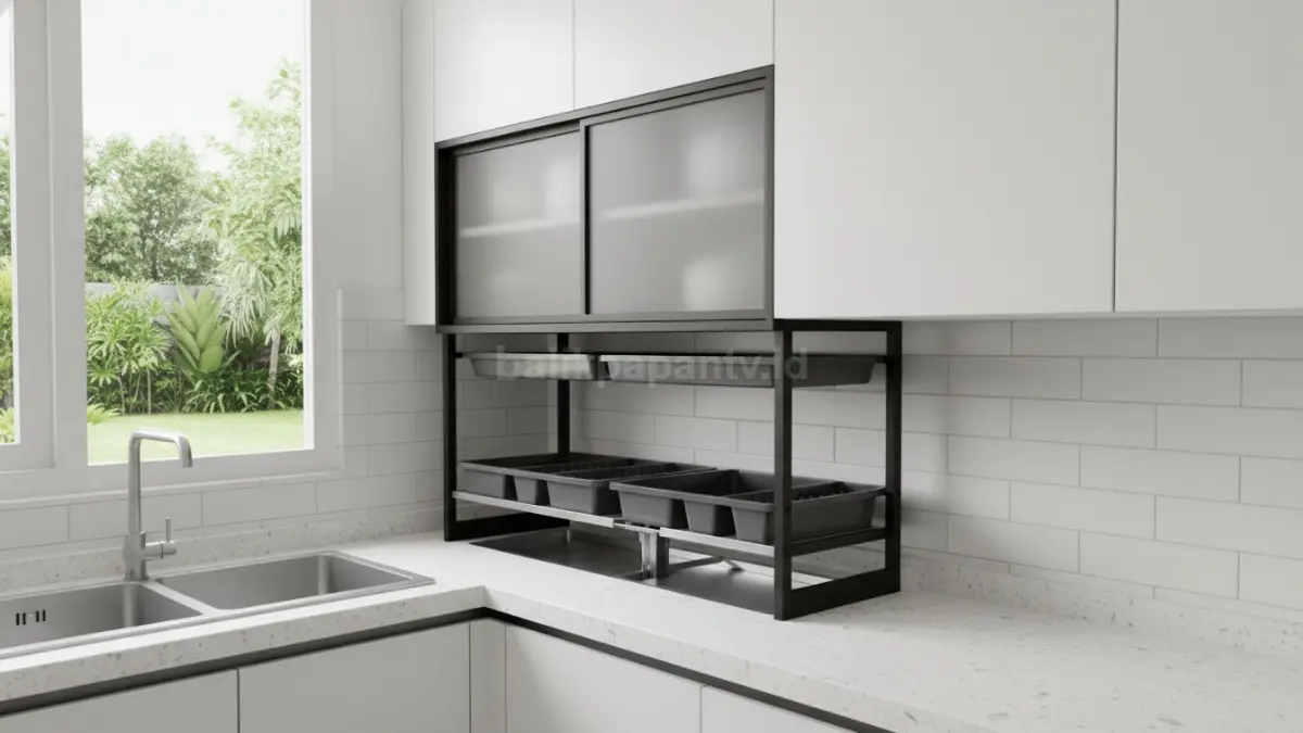 Rak piring built-in dalam kabinet