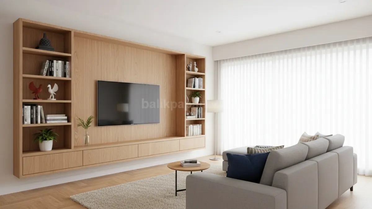 Rak TV built-in menyatu dengan dinding