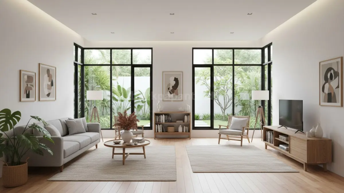 Ruang tamu menyatu dengan ruang keluarga