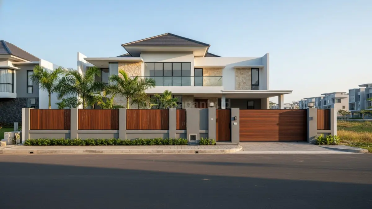 Rumah modern dengan pagar tinggi minimalis yang estetik dan aman
