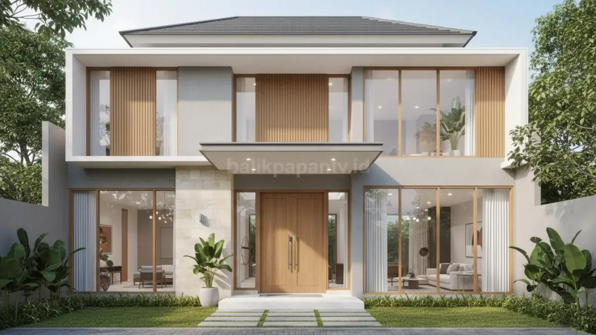 Rumah modern elegan dengan dominasi warna netral, pencahayaan alami, dan tampilan rapi yang mencerminkan hunian nyaman dan berkelas.