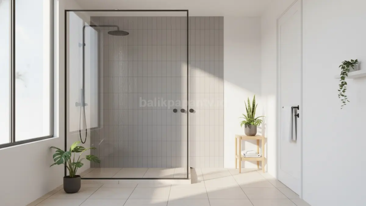  Shower minimalis dengan partisi kaca 