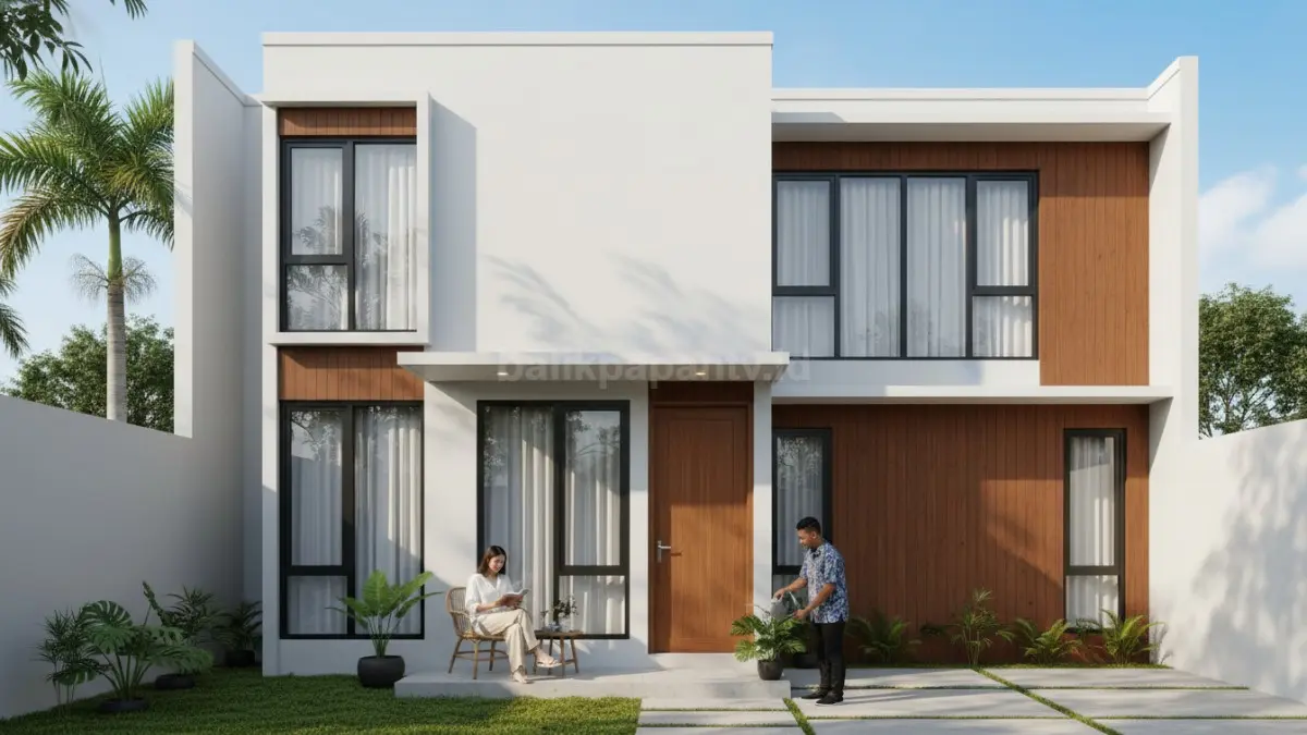 Tampilan fasad rumah minimalis modern dengan pencahayaan alami dan aksen material sederhana