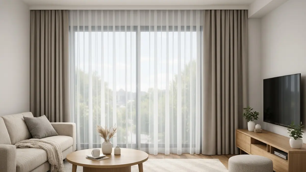 Gorden rumah layer curtain (kombinasi tipis dan tebal).