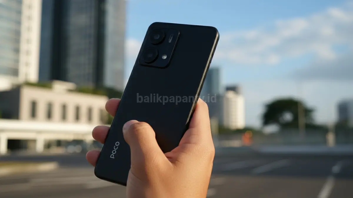 POCO X8 Pro digenggam tangan, menunjukkan desain ringkas dan nyaman