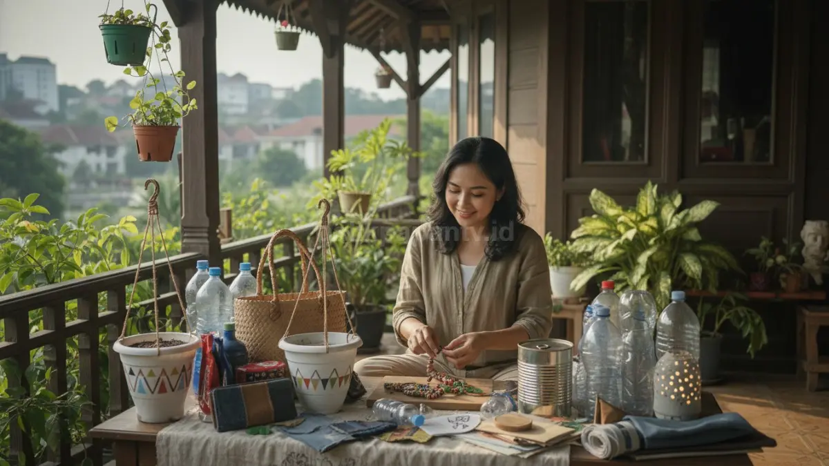 Aktivitas mendaur ulang sampah rumah tangga menjadi produk kreatif yang memiliki nilai guna sekaligus peluang ekonomi