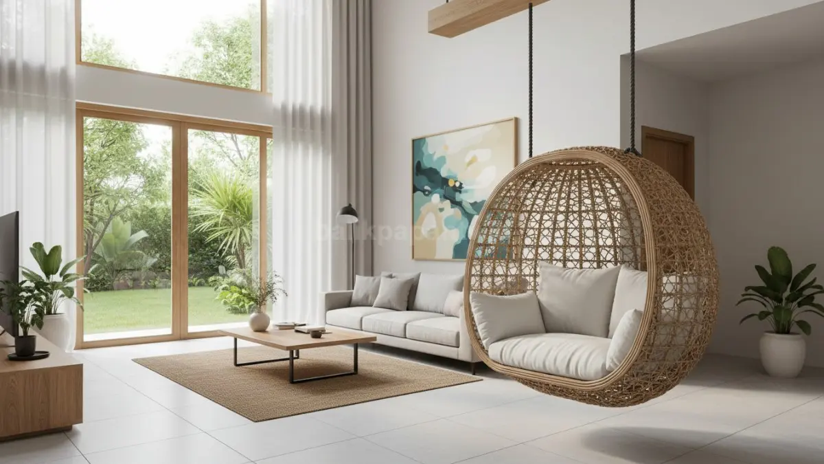 Ayunan rotan sintetis gaya natural modern