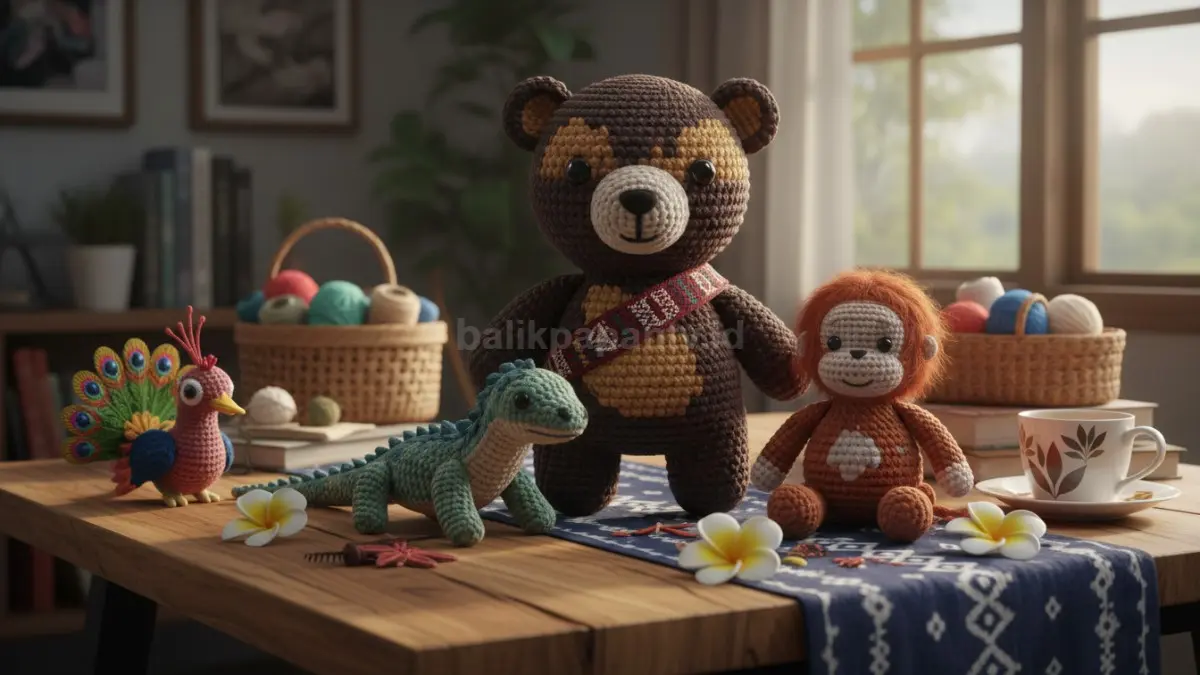 Boneka rajut atau amigurumi dengan bentuk lucu dan detail halus, diminati sebagai hadiah maupun koleksi karena tampilannya yang unik.