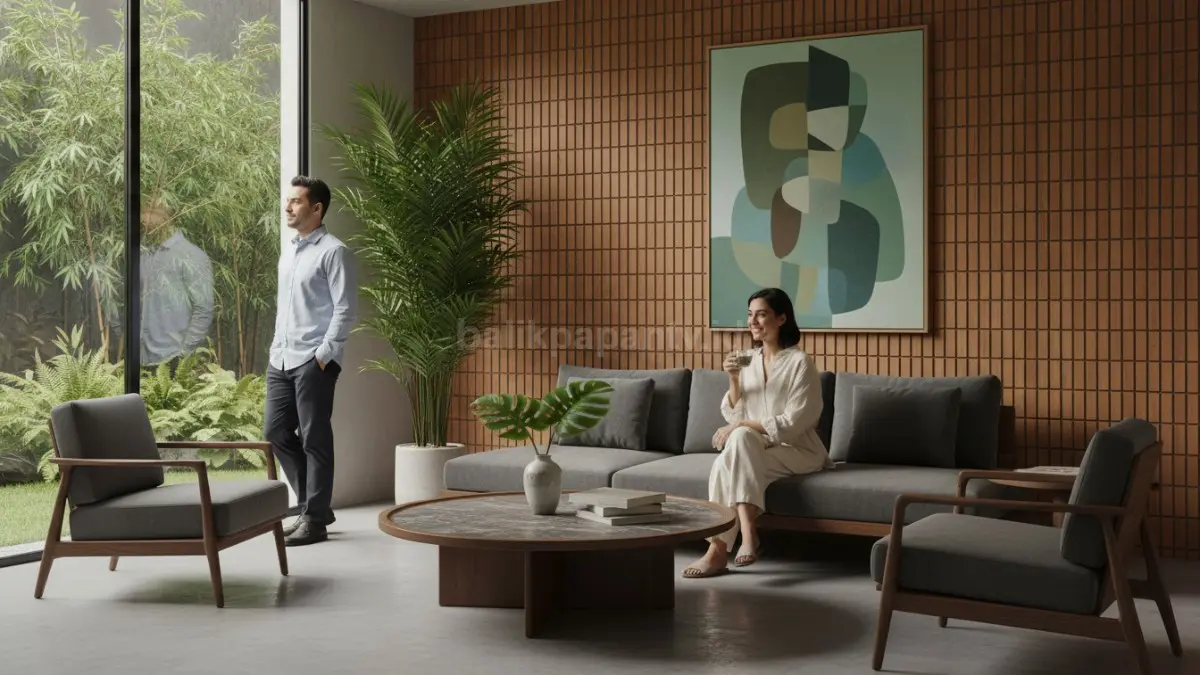 Contoh ruang tamu dengan dinding sebagai elemen utama desain interior