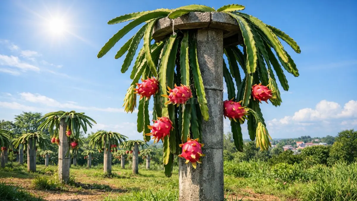 Ilustrasi pohon buah naga terkena sinar matahari.