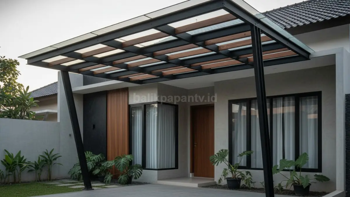 Kanopi Industrial Kombinasi Besi dan Kayu
