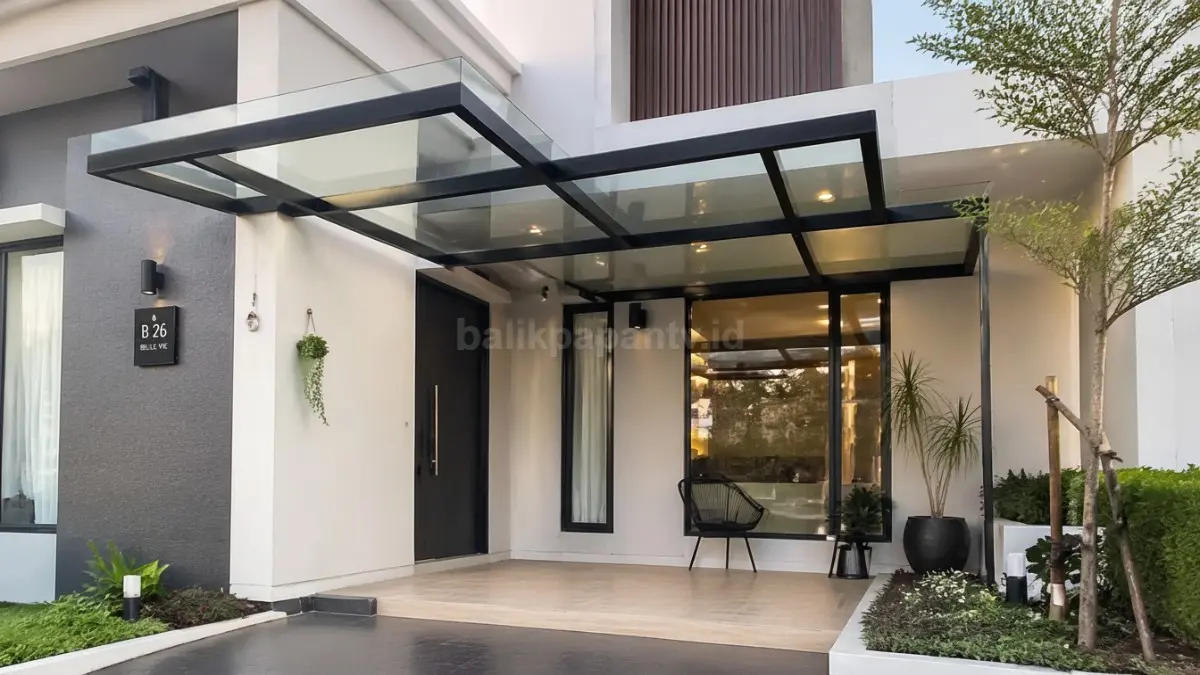 Kanopi kaca tempered modern.