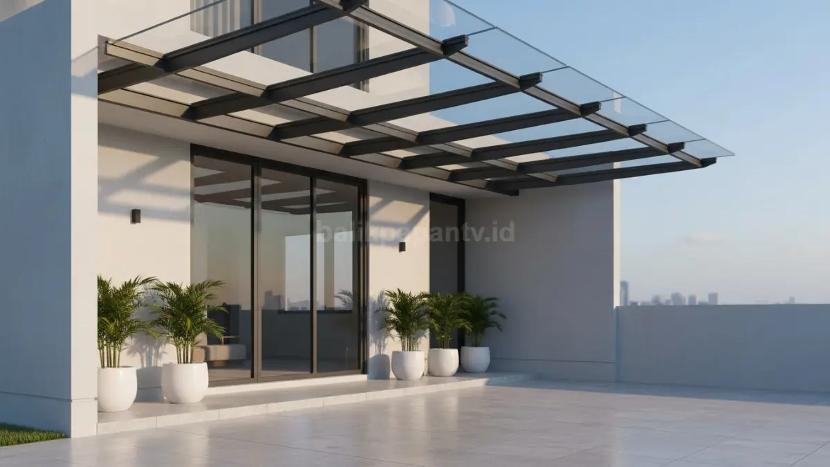 Kanopi modern rumah minimalis dengan desain transparan dan rangka elegan