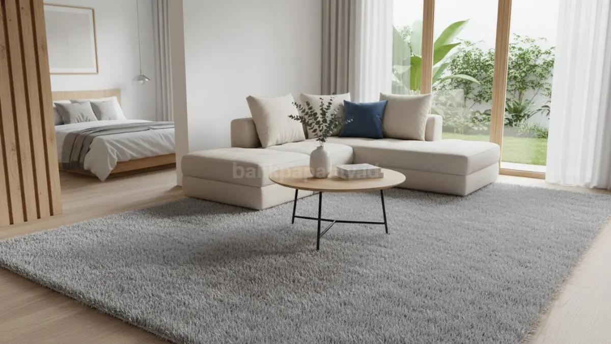 Karpet bulu sintetis (polyester atau polypropylene)