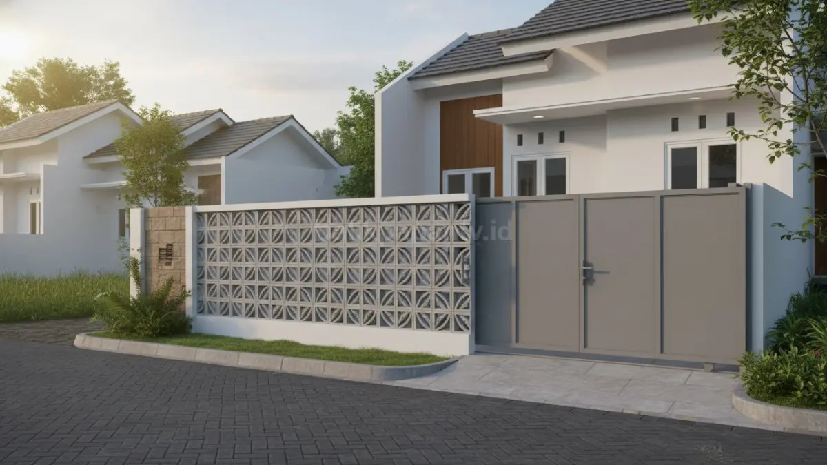 Pagar beton roster motif modern