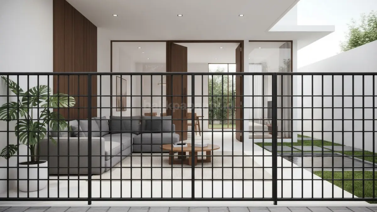 Pagar rumah dari pipa dengan desain minimalis modern yang terlihat rapi dan kuat
