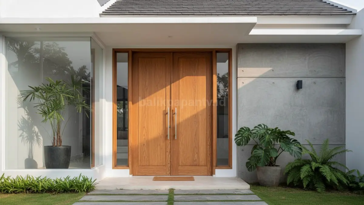 Pintu kayu solid dengan finishing natural