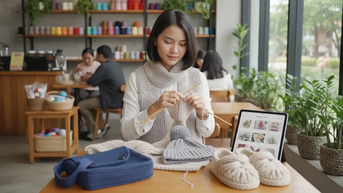 Produk rajut custom dibuat sesuai permintaan konsumen, menonjolkan nilai personal dan meningkatkan daya tarik serta harga jual.
